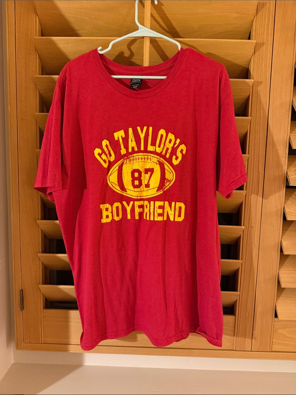 Hanes Red Short Sleeve Tee with Yellow Football Graphic